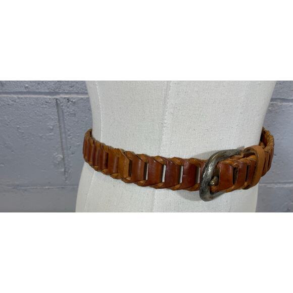 Vintage 1990s Brown Ladder Braided Leather Belt Italy Large